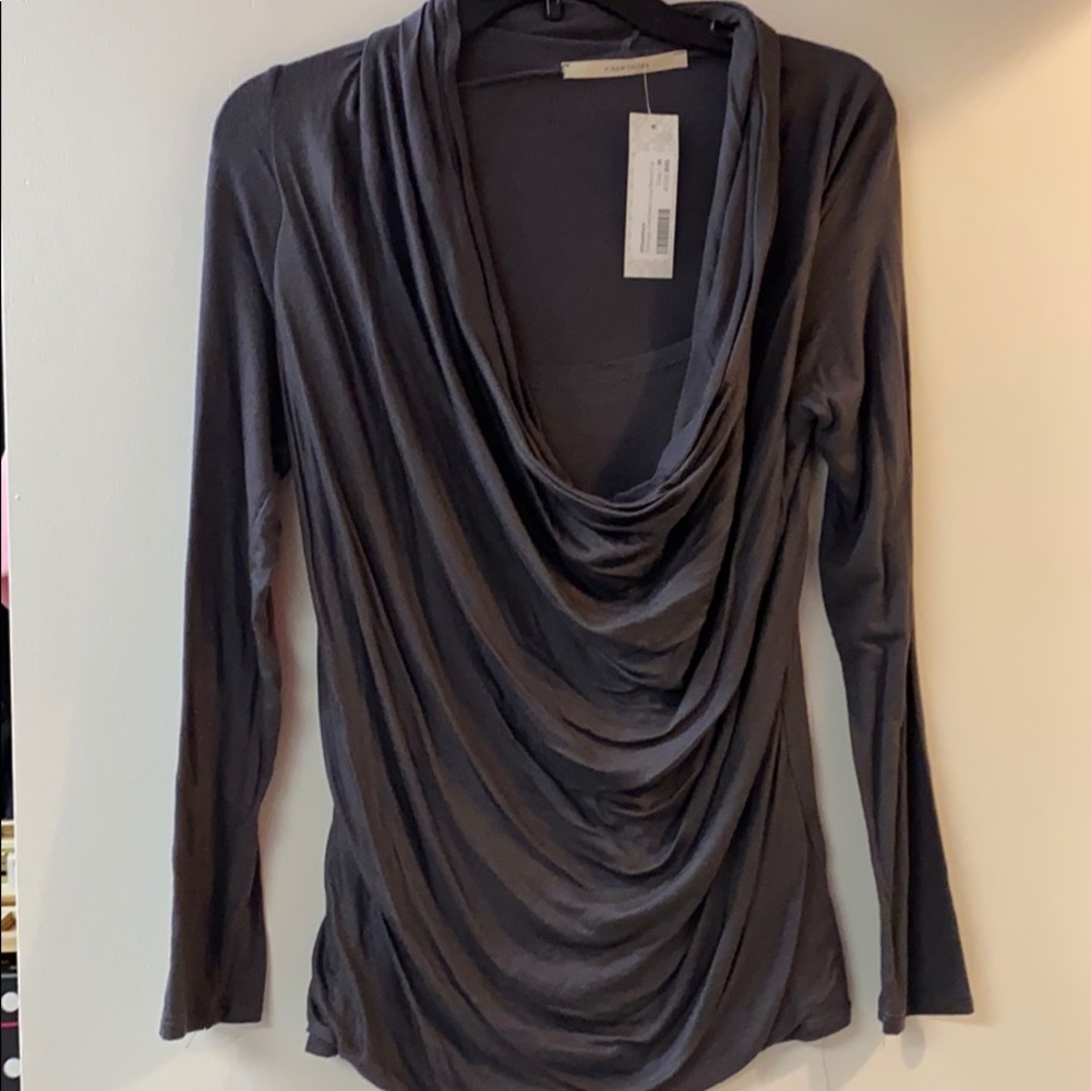 Grey long sleeve top with cowl neck